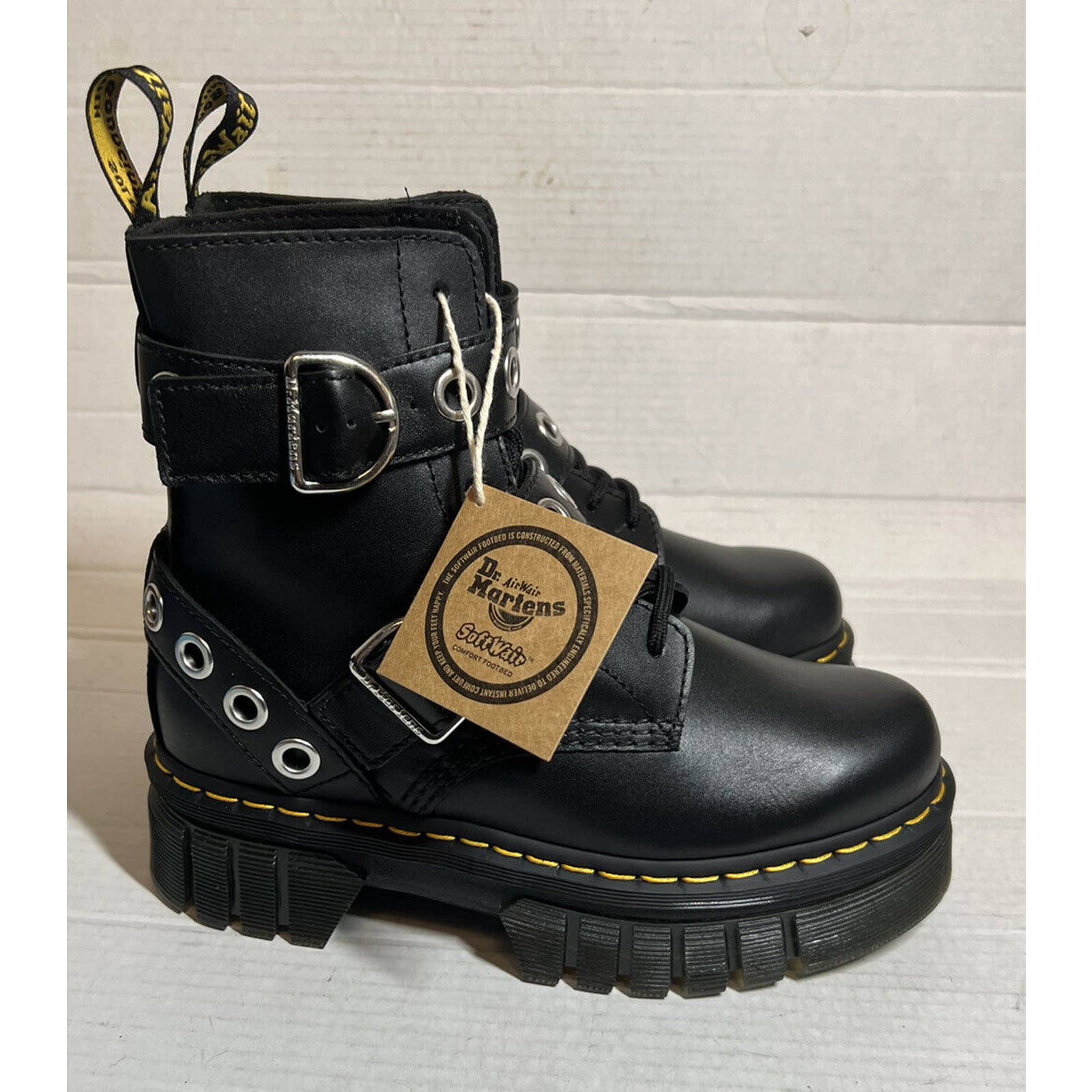 Dr Martens Audrick Hardware Black Leather Platform Boots Eu 39 Us 8